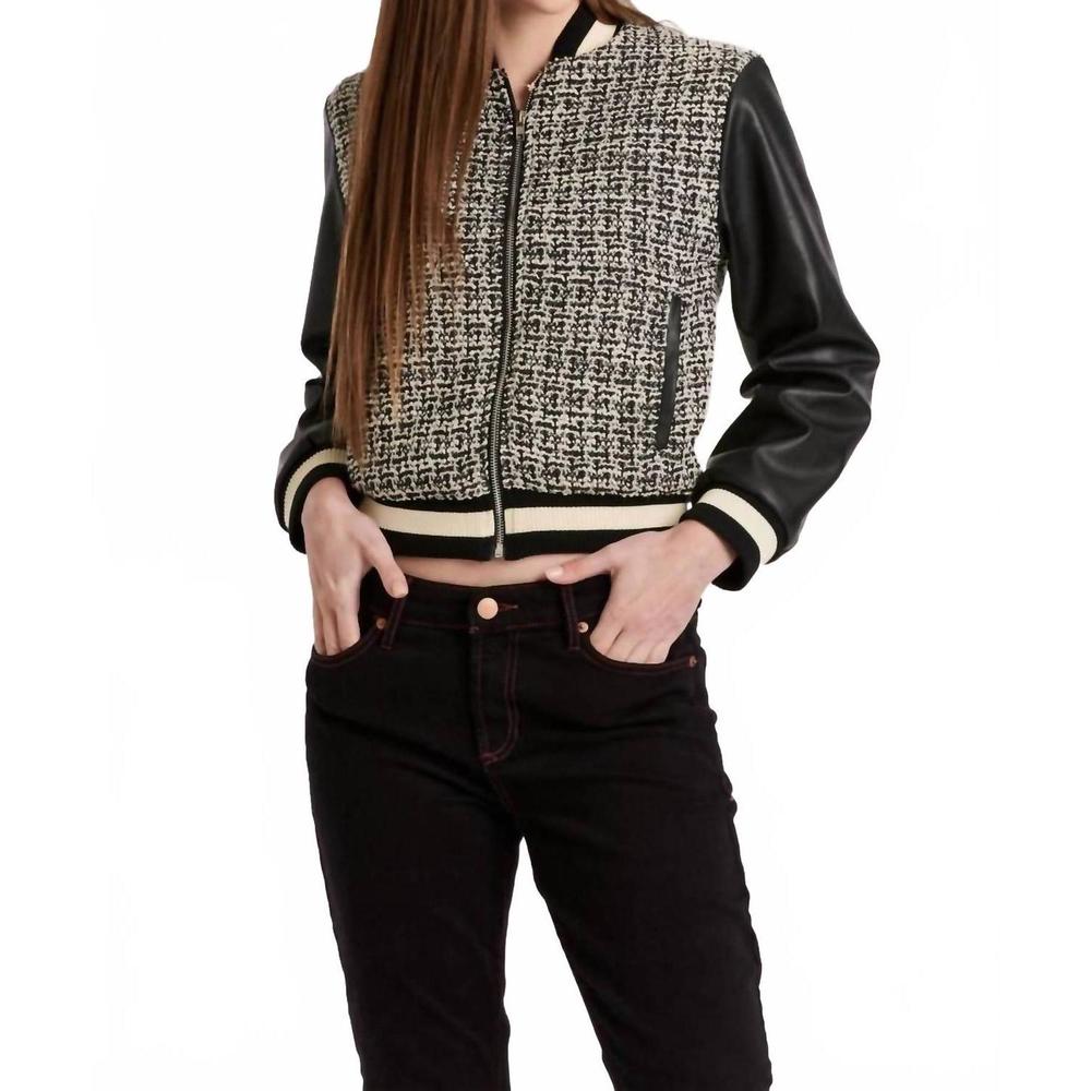 NEW ANOTHER LOVE janel tweed mixed jacket in black/white